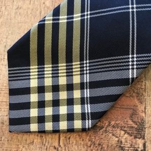 Banana Republic Plaid Tie Yellow Dark Navy Silk